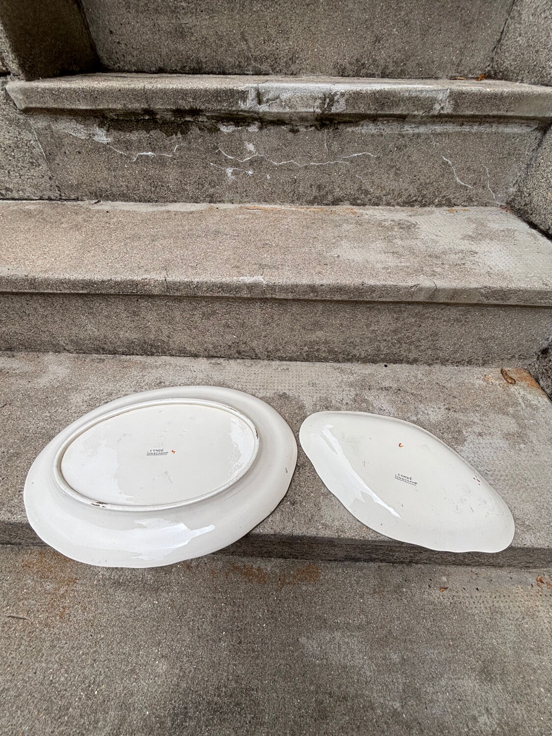 Duo of old plates Condé Longchamp – Terre de Fer, floral decoration & in