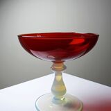 Red Venetian blown glass coupe on a foot with opaline and vintage soap bubble.