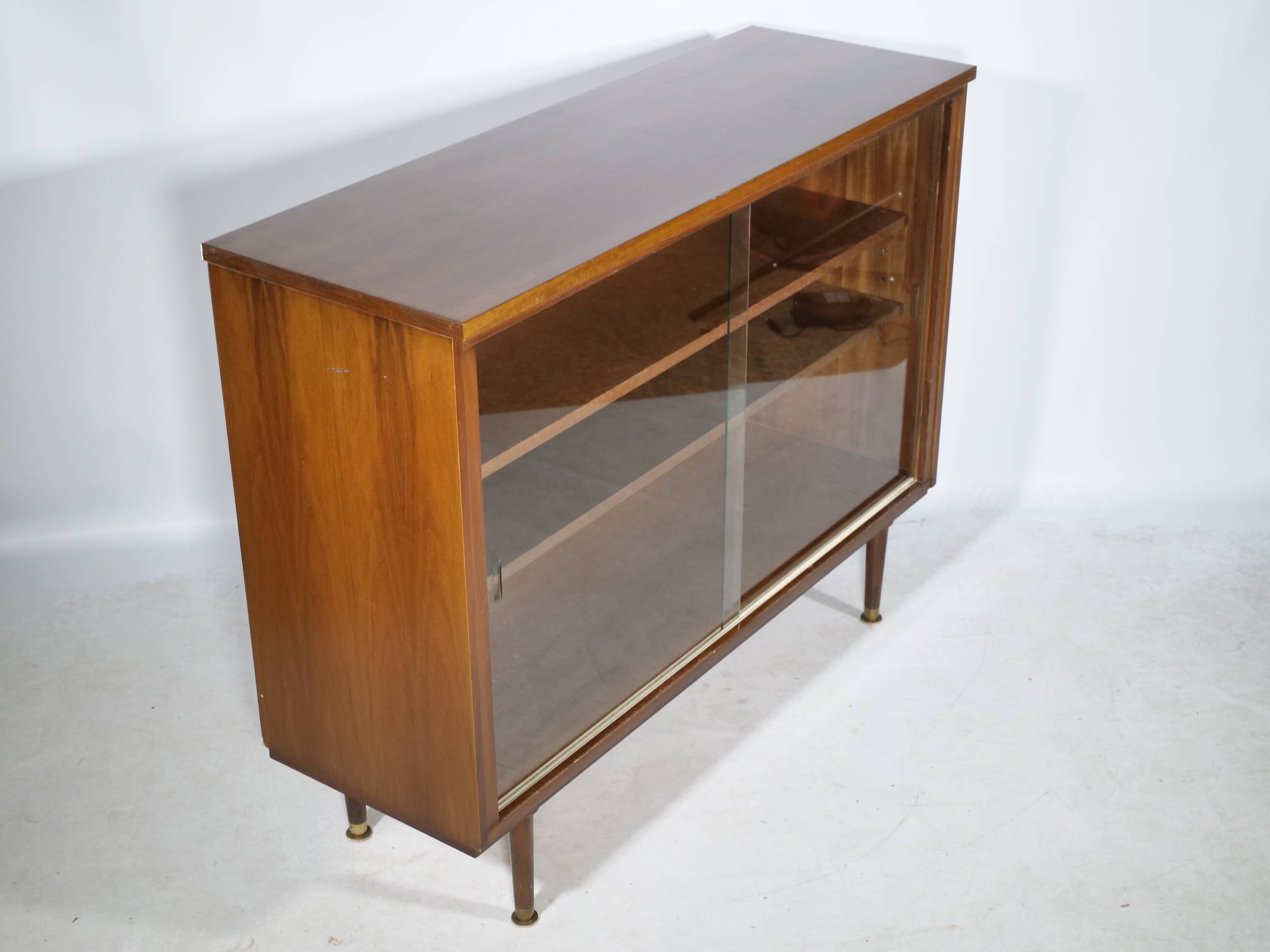 Showcase Cabinet 1960s Sideboard Sliding Door Walnut