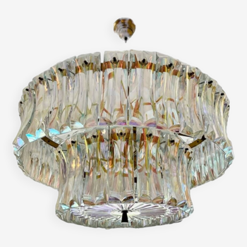 Iridescent glass chandelier with brass structure, Paola Venini Italy 1950