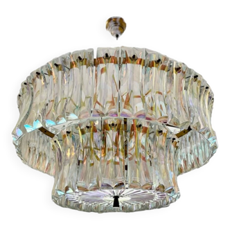 Iridescent glass chandelier with brass structure, Paola Venini Italy 1950