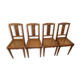 Lot de 4 anciennes chaises cannées en bois art déco
