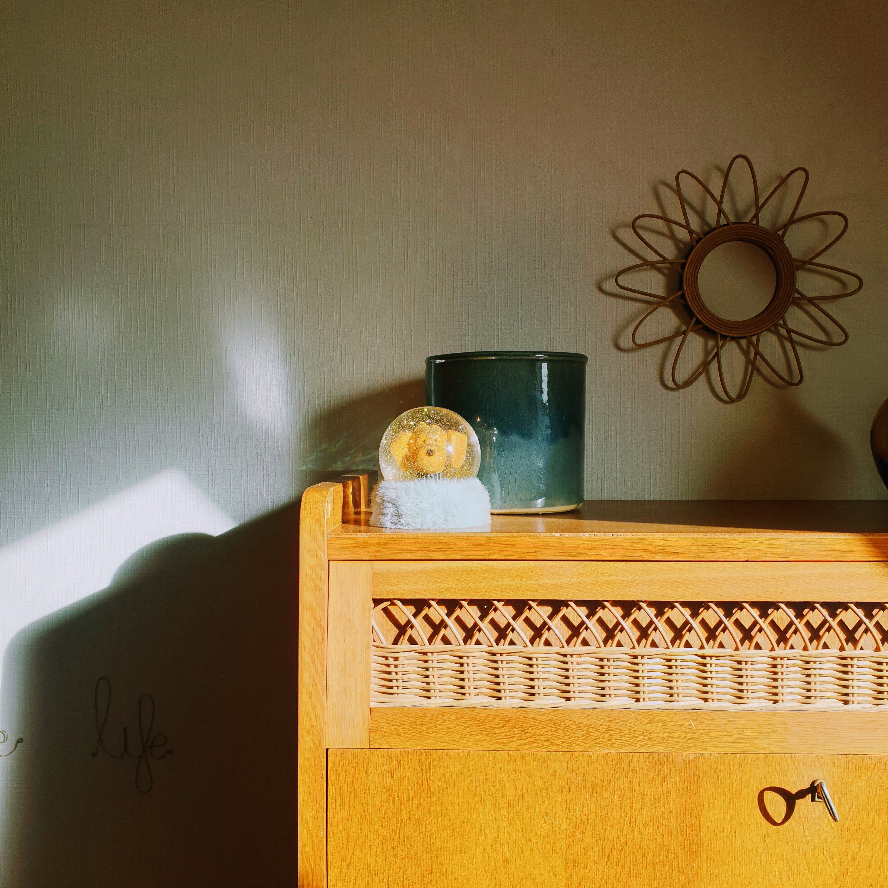 Vintage secretary rattan chest of drawers