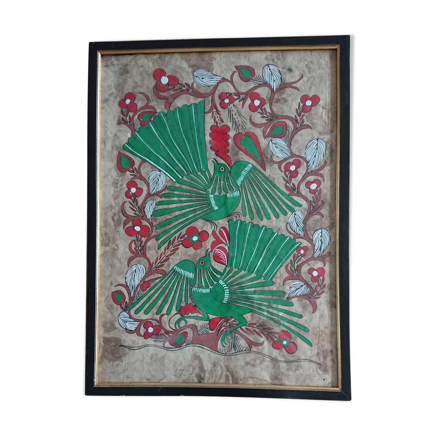 Painting on paper of Amate birds and flowers