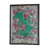 Painting on paper of Amate birds and flowers