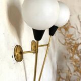 Pair of vintage brass and opaline wall sconces