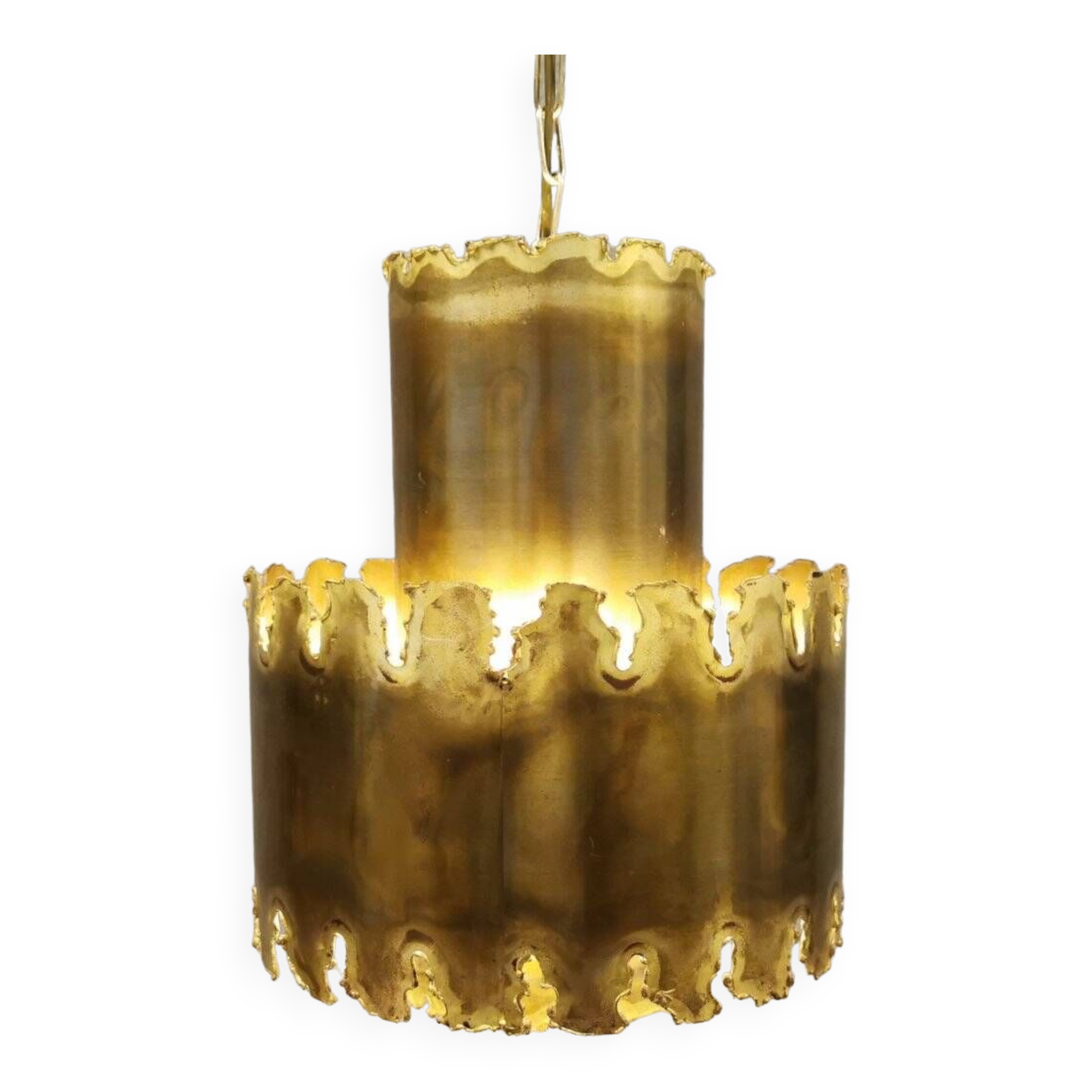 Brutalist brass hanging lamp, designed by Svend Aage Holm Sørensen Denmark