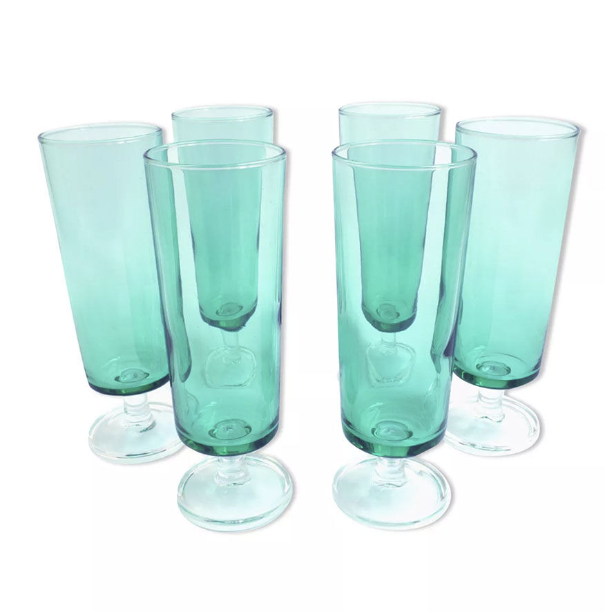 6 old champagne flutes luminarc green clear h14 cm