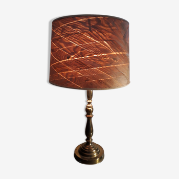 Lampe laiton et bois 1970