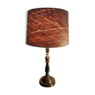 Lampe laiton et bois 1970