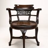 Edwardian swivel office chair in mahogany, 360° rotation.