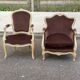 Louis XV cabriolet armchair in solid wood, beige with brown velvet fabric.