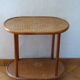 Side table, serving, pedestal, double tray, wood and vintage caning
