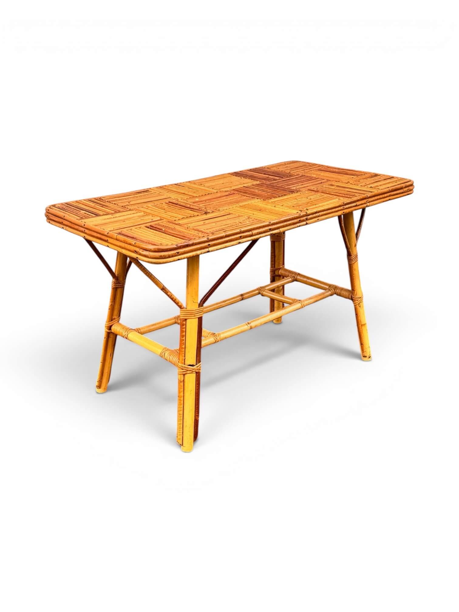 Vintage Audoux Minnet rattan and bamboo coffee table