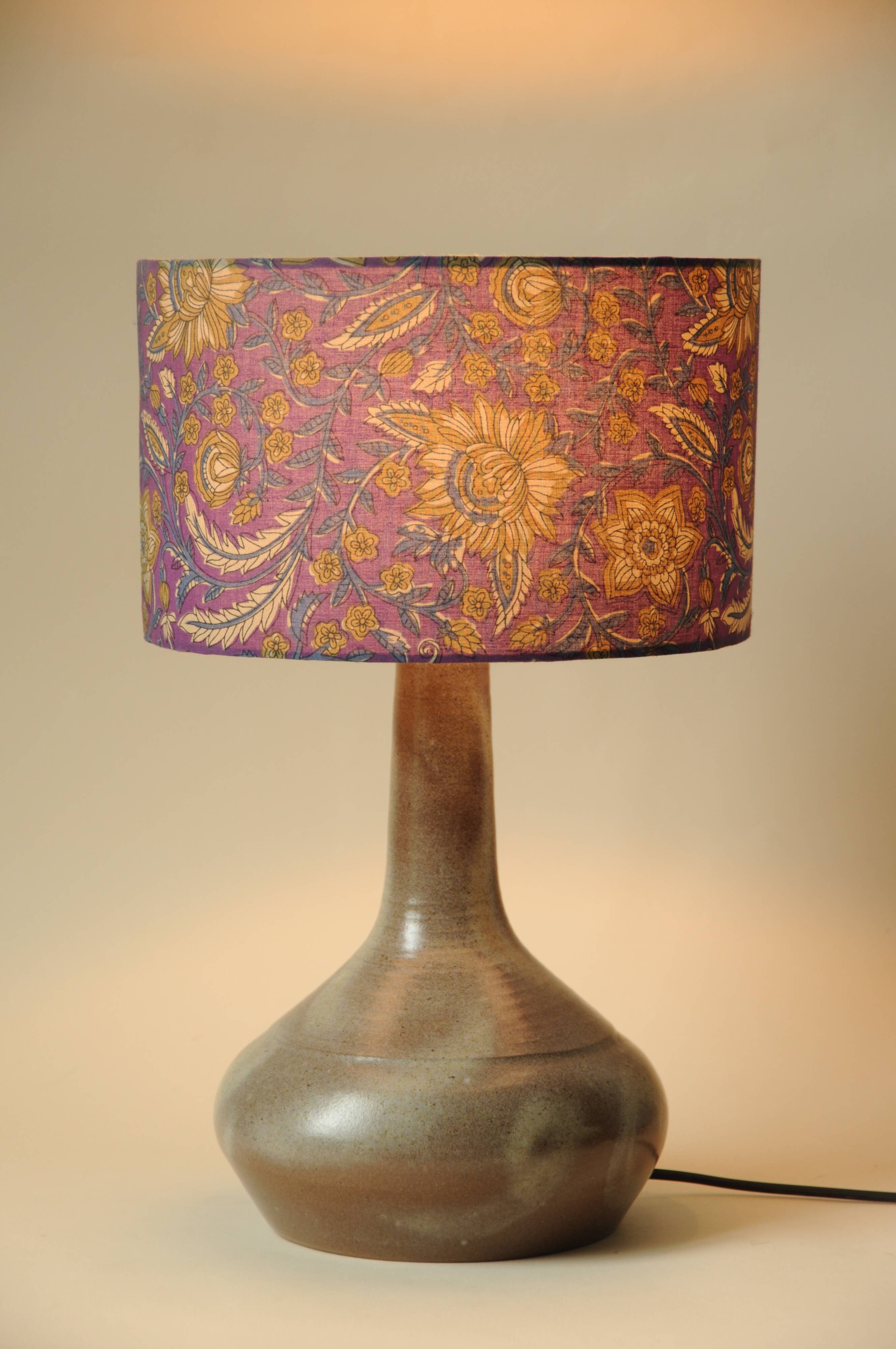 Vintage Ceramic Lamp - Indian Purple Flower Shade - 70s Style