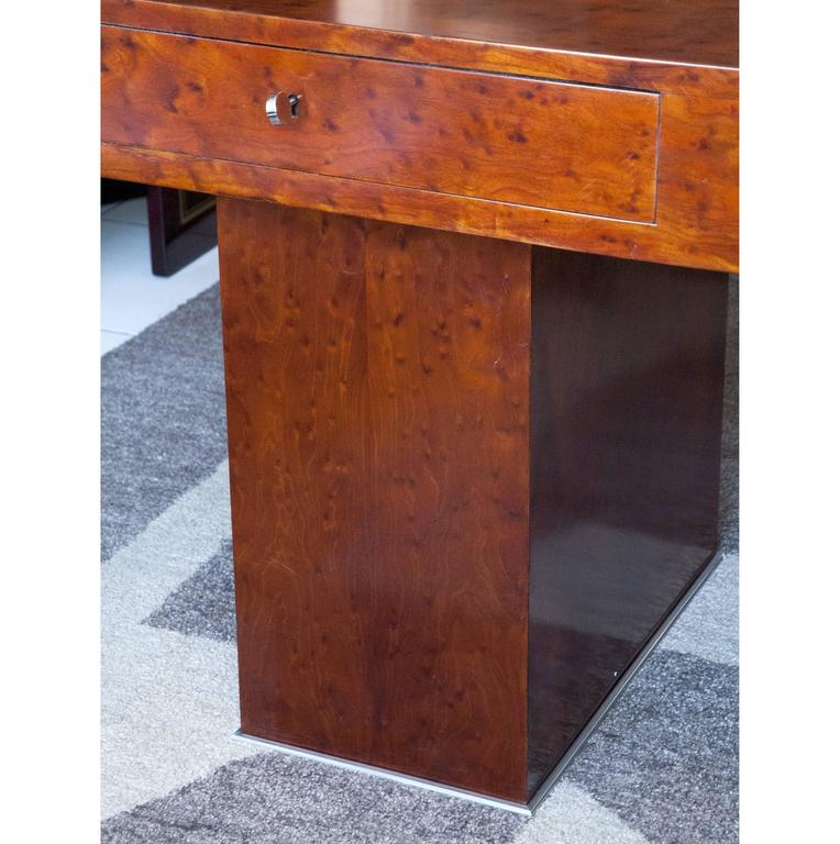 Nécessaire De Bureau Art Déco En Bois De Loupe Et Verre - Élégant Et Authentique