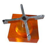 Vintage lighter from the 70s orange plexi chrome support height 5cm width 6.5 cm