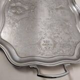 Ancien Grand Plateau De Service En Métal Argenté Chrome Argosy