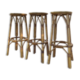 3 tabourets rotin vintage