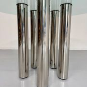 Round glass and metal dining table, Italian design from the 80s, vintage