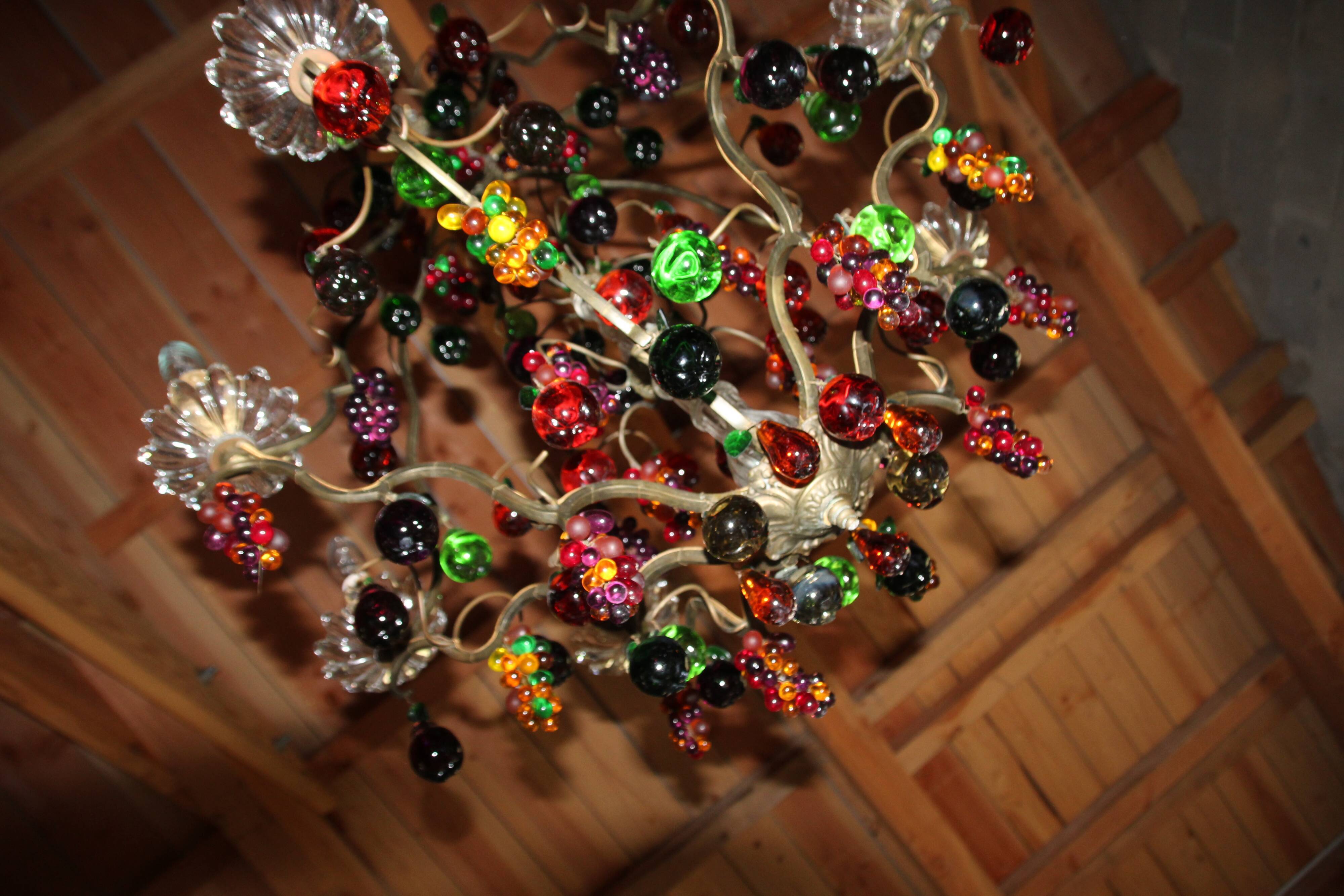 Chandelier glass Murano multicolored Fruits glass Murano Living room Dining room Apples Pears Grape