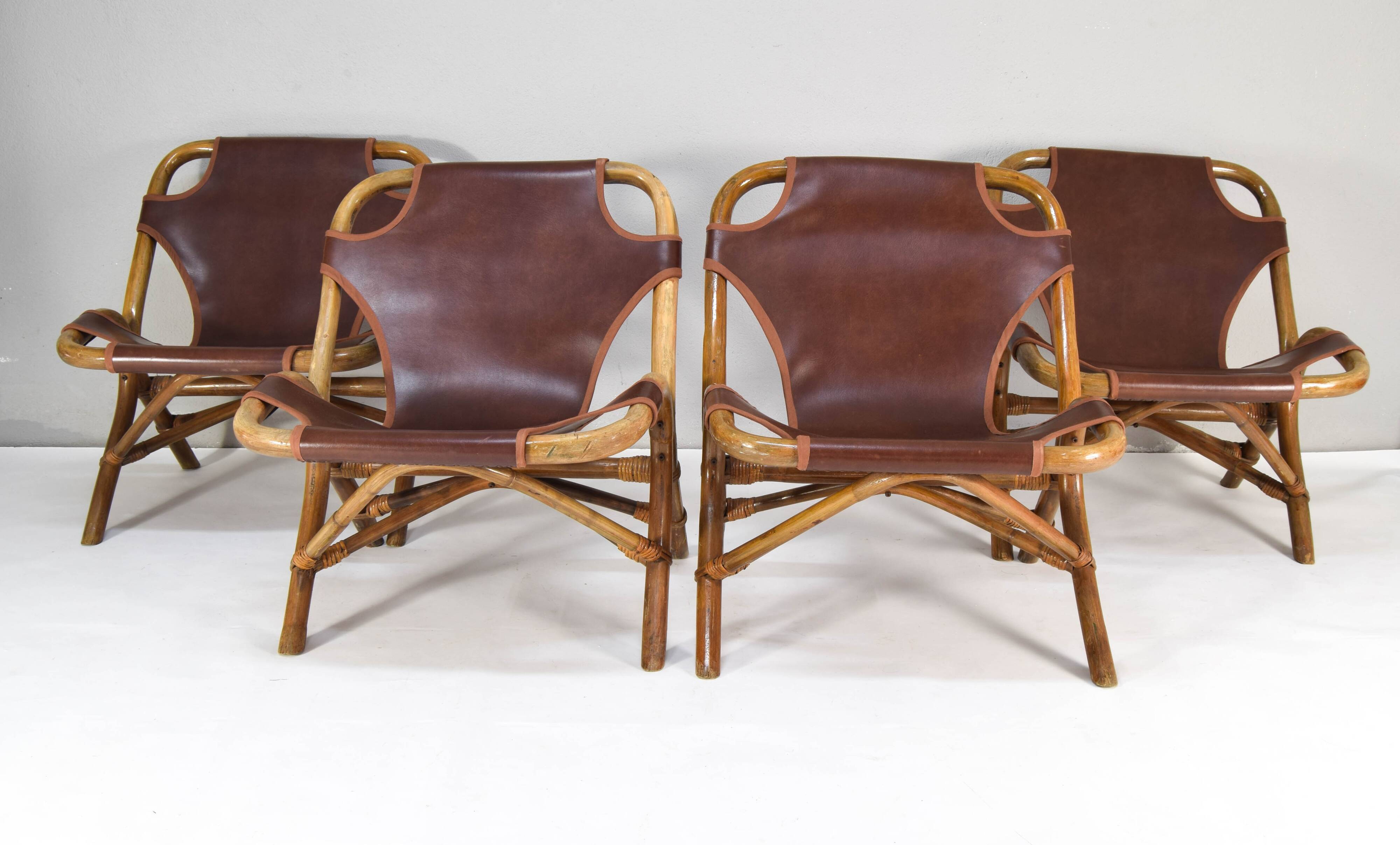 Set of four Mid-Century Modern bamboo armchairs, Spain, 1960