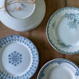 Set of 6 old flat plates in mismatched iron earth