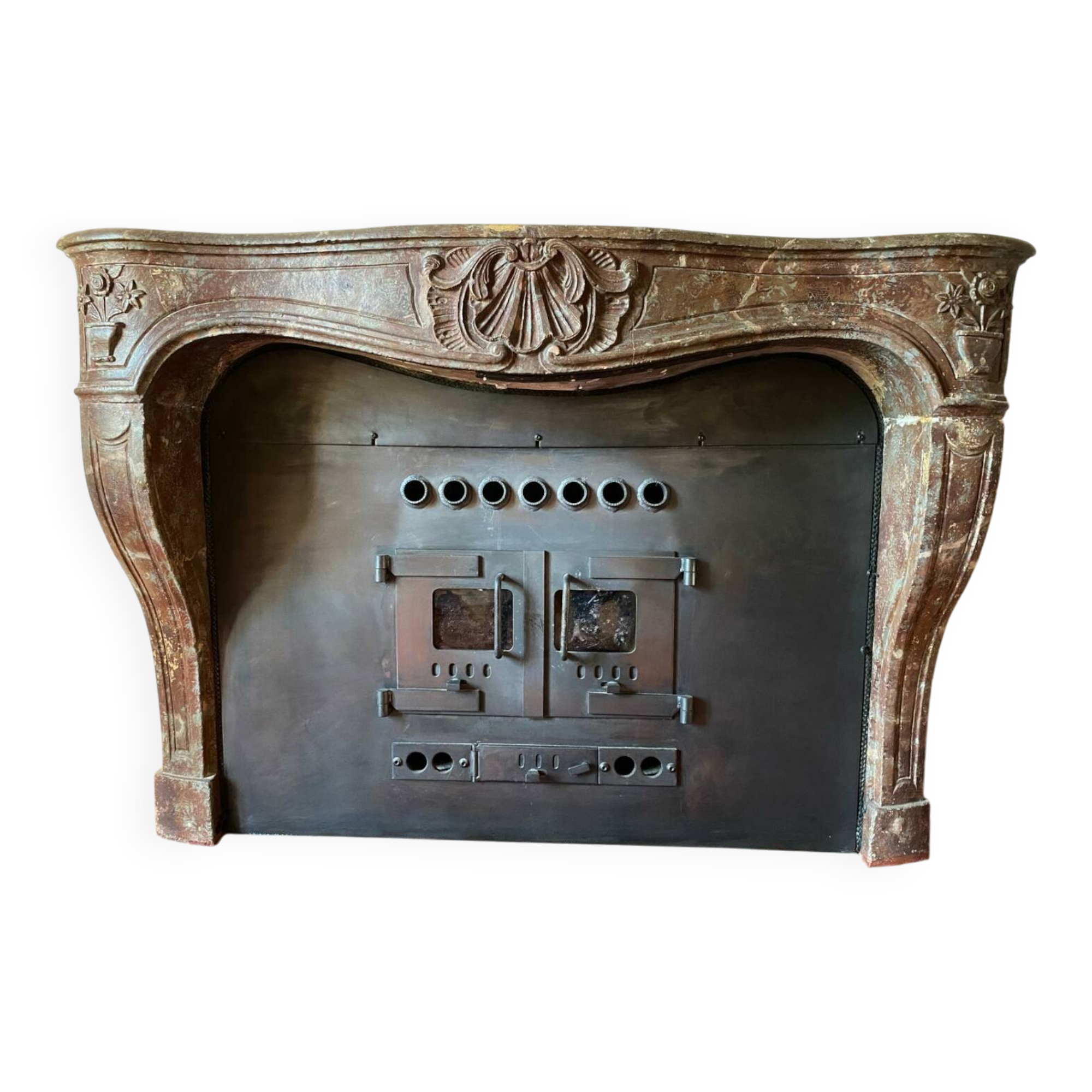 Louis XV fireplace in Burgundy stone with Danish stove