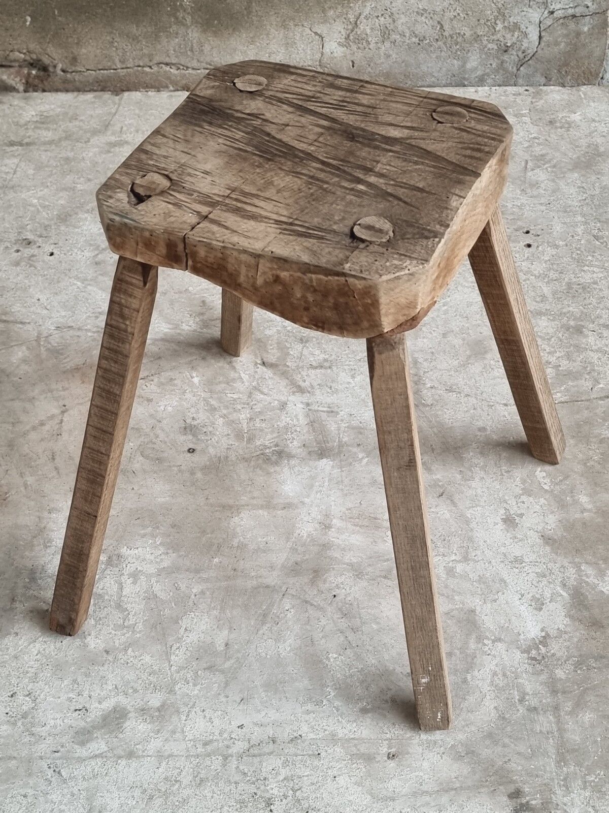 Antique stool rustic side table oak wood