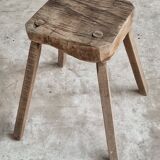 Antique stool rustic side table oak wood
