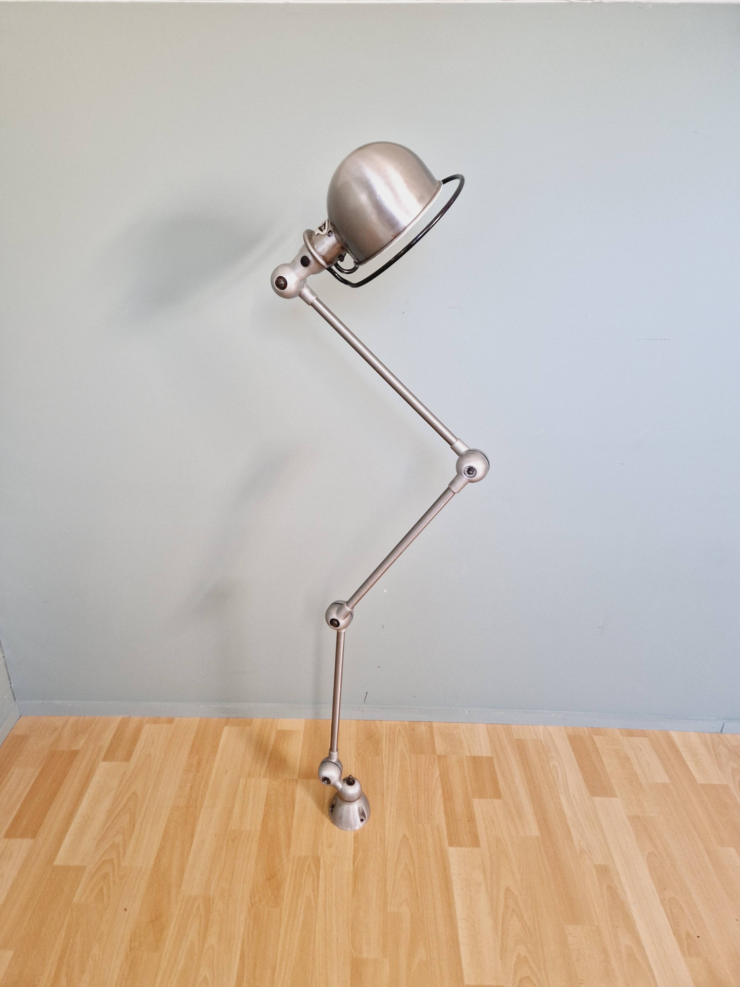 Set of 4 Jieldé industrial lamps in brushed steel, 3 arms
