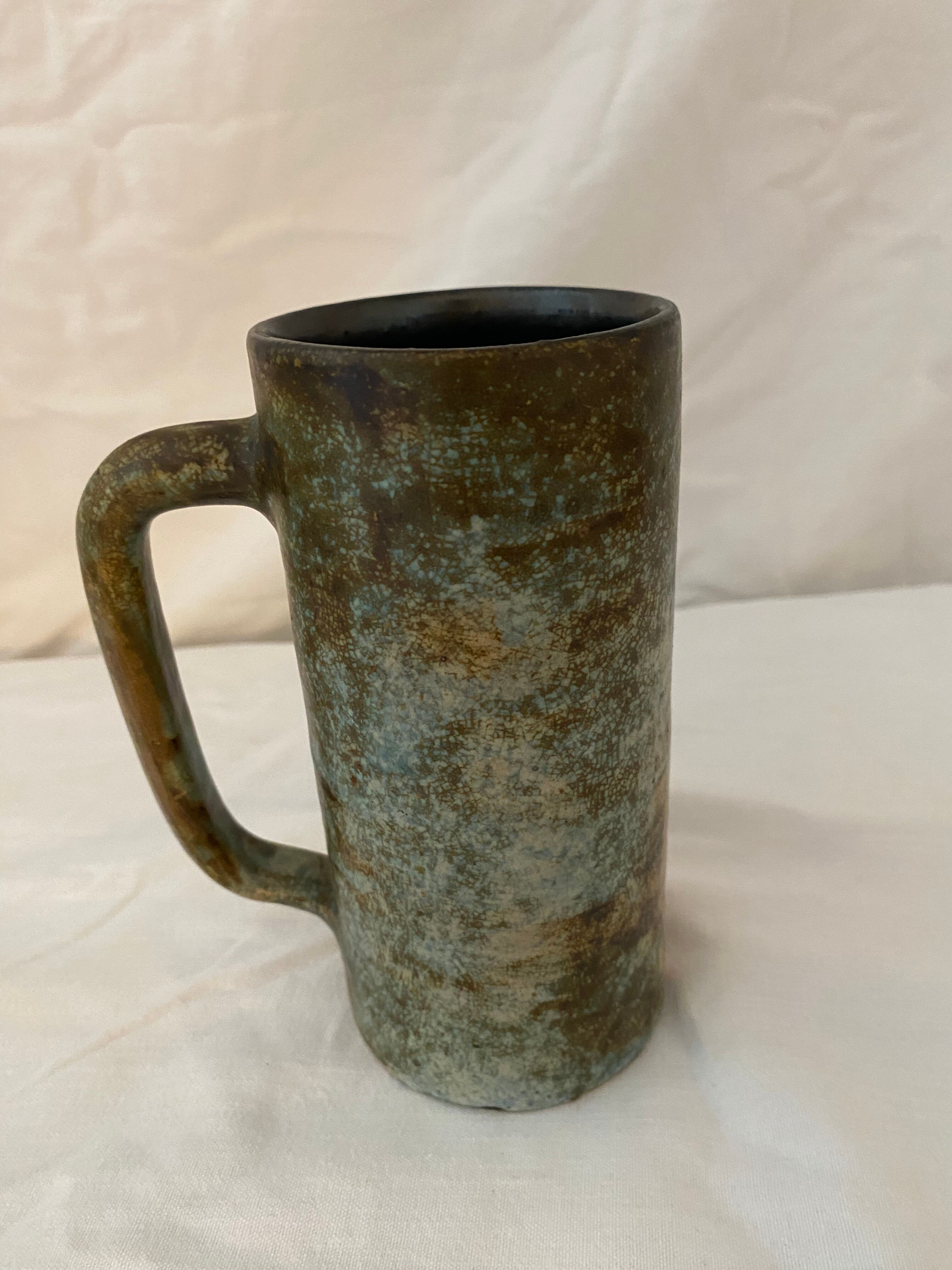 Vase with handle glazed sandstone blue and brown