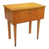 Vintage 1950s bedside table in blond oak with conical legs