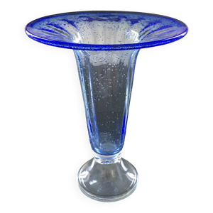 Grand vase verre bullé - bleu