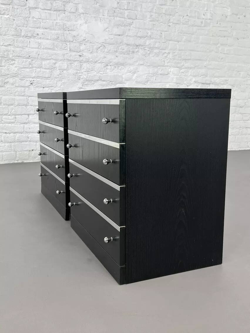 Pair of black and chrome 4-drawer chests of drawers