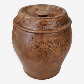Enamelled stoneware pot signed Denbac