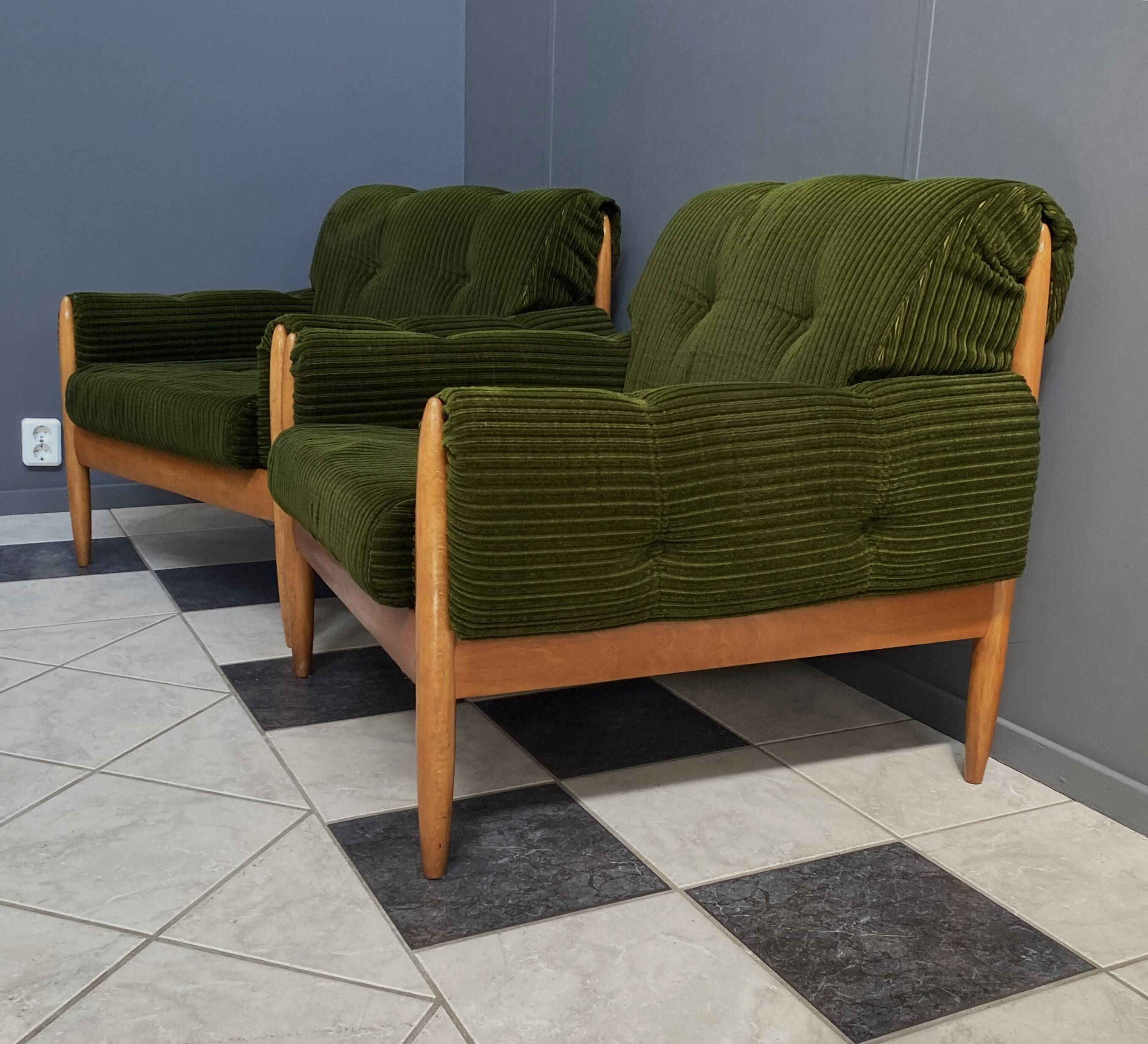 Set of 2 green relax chairs 1960s