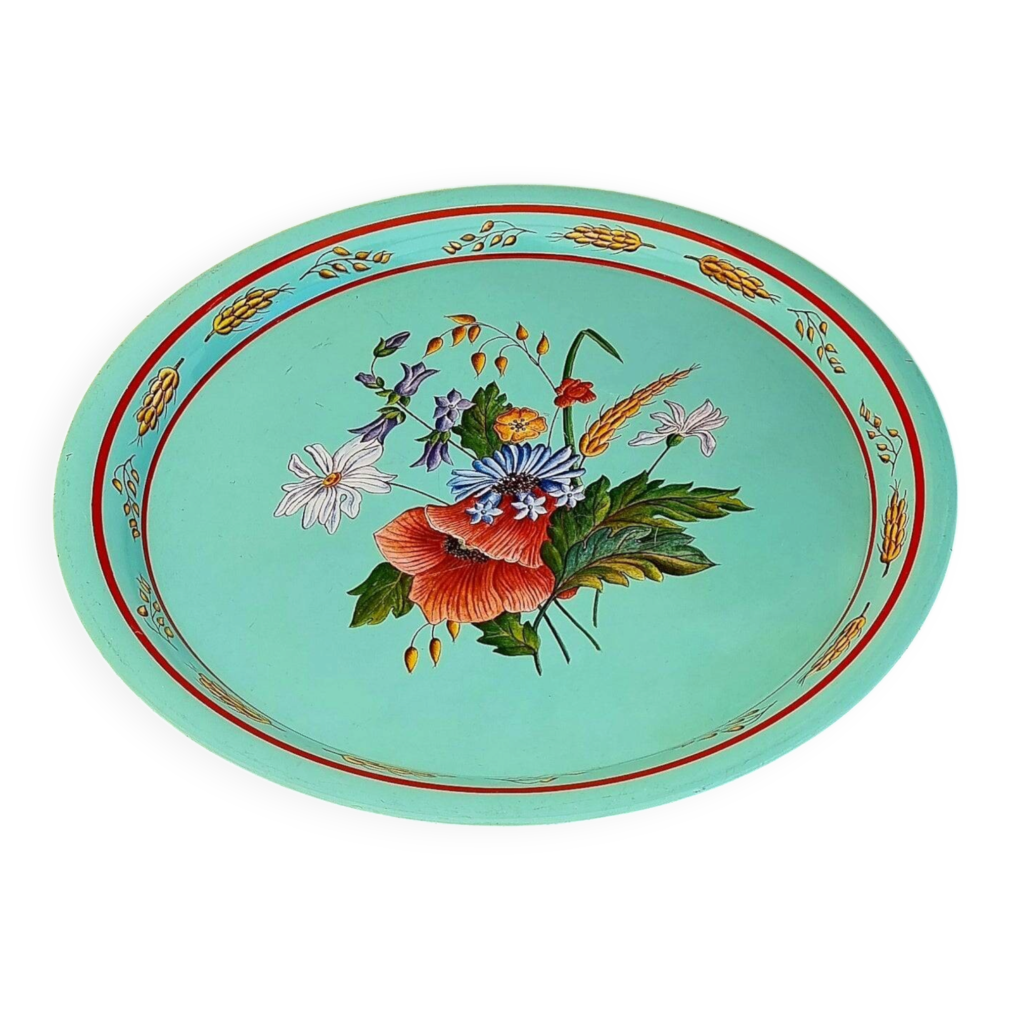 Plateau vintage turquoise décor floral champêtre