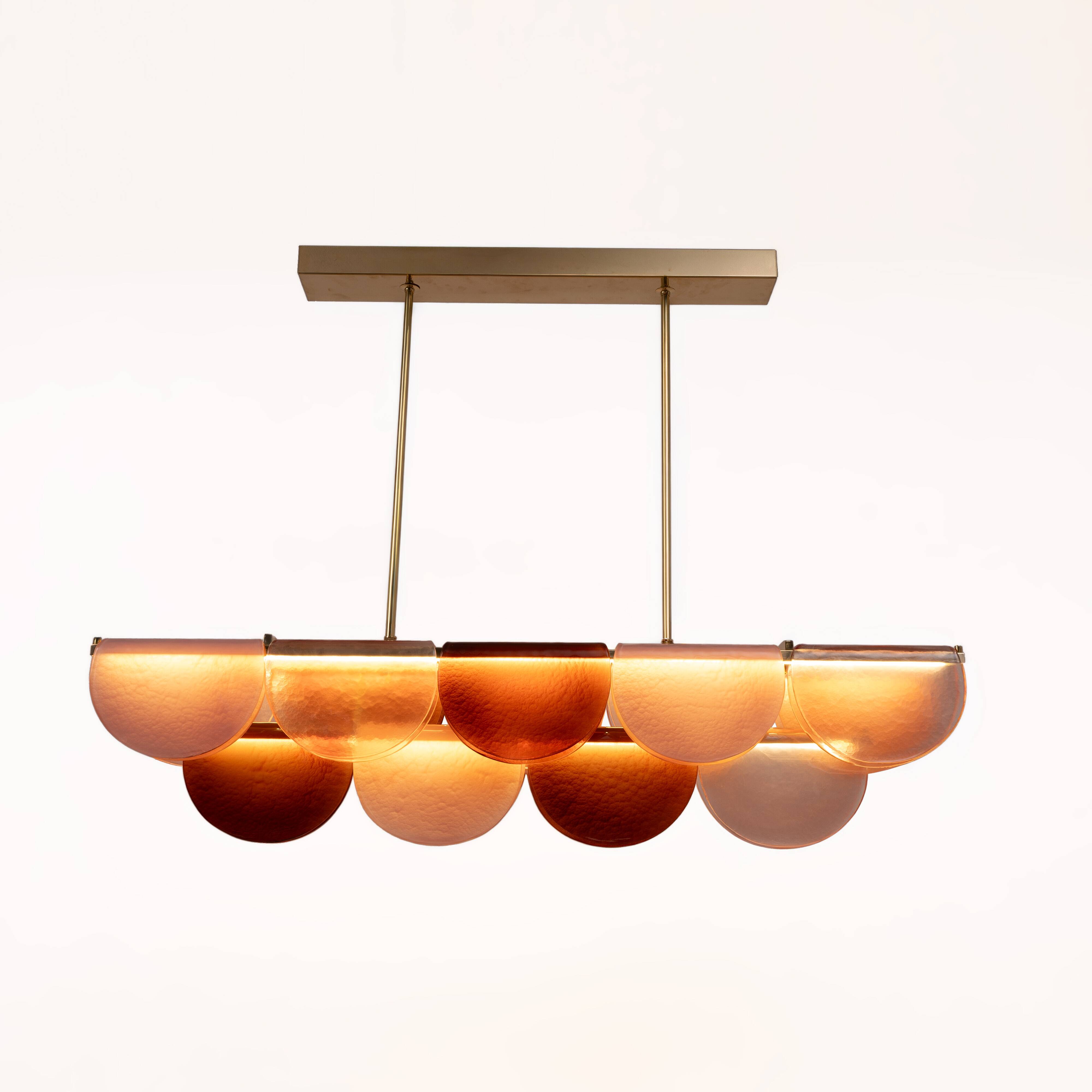 Italian Murano Glass and Brass Modular Linear Chandelier in Pink and Red