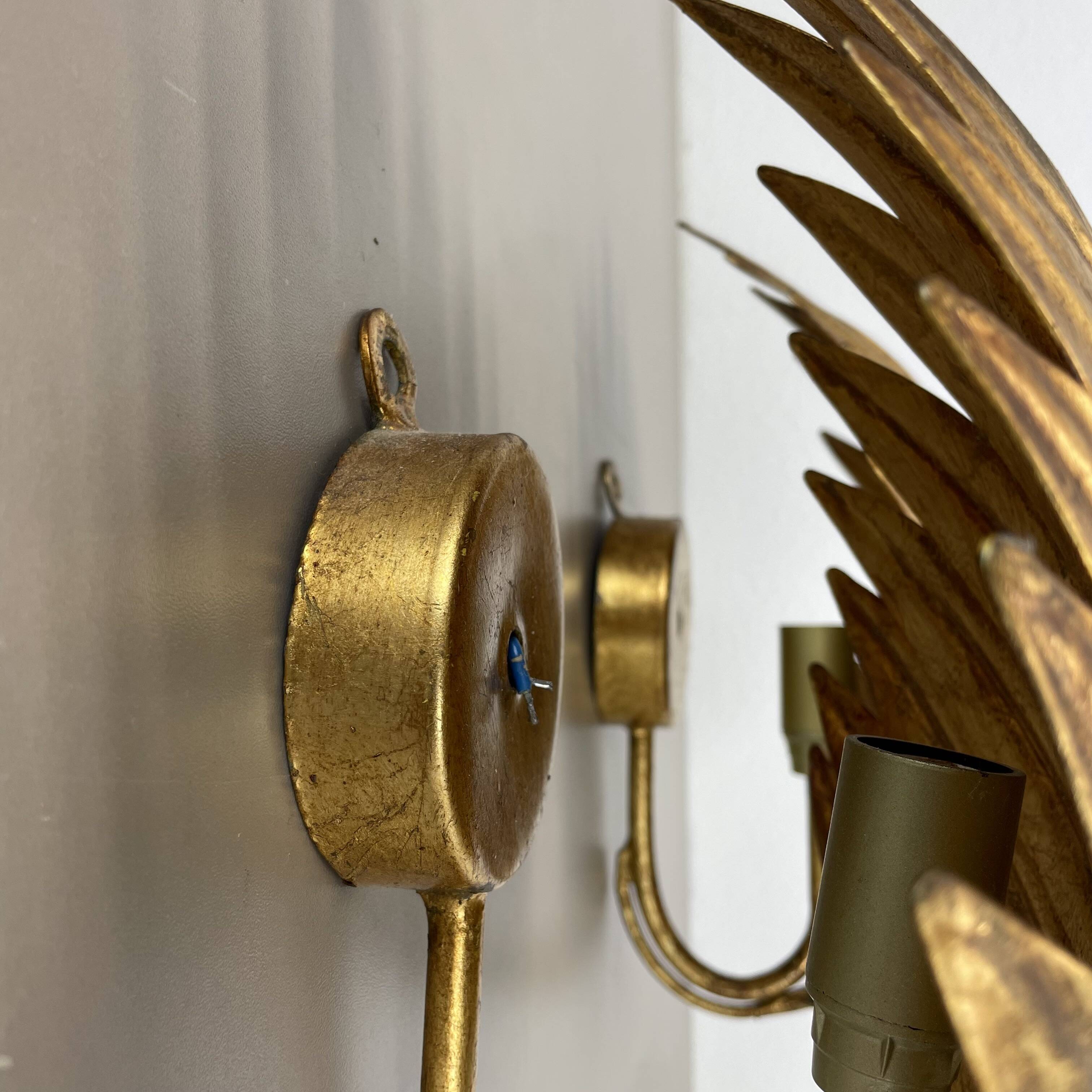 Set of 2 hans kögl style golden florentiner leaf wall light sconces, italy, 1980