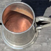 Half-pint beer tankard, silver-plated copper, handle, England, pub.