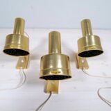 Mid-Century Modern Set of 3 Brass Wall Sconces by Sundstedt Sweden