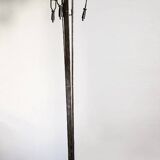 Large art deco floor lamp in wrought iron and white pressed molded glass (height 211 cm)