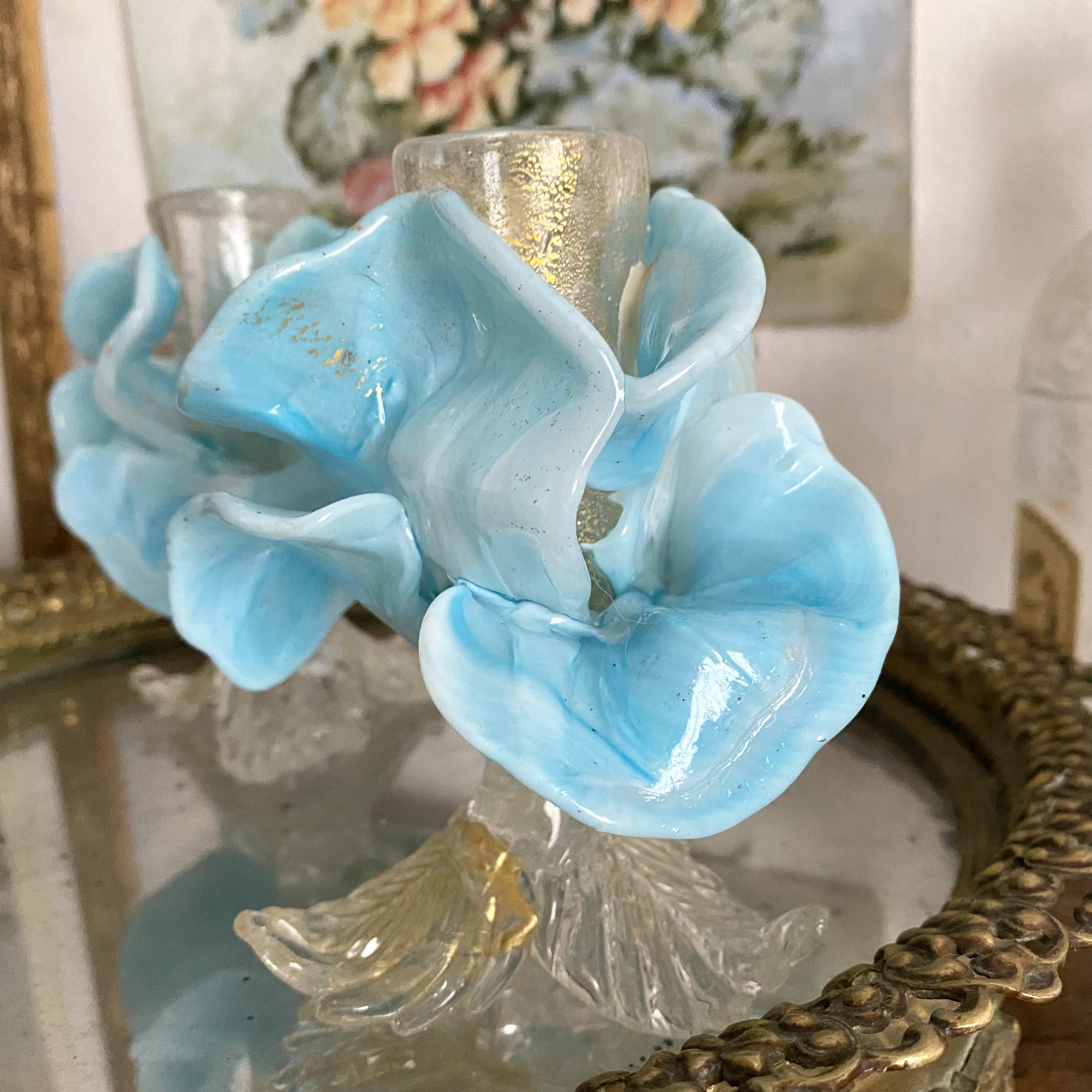 Pair of Murano glass candlesticks, iris flowers, 1960s