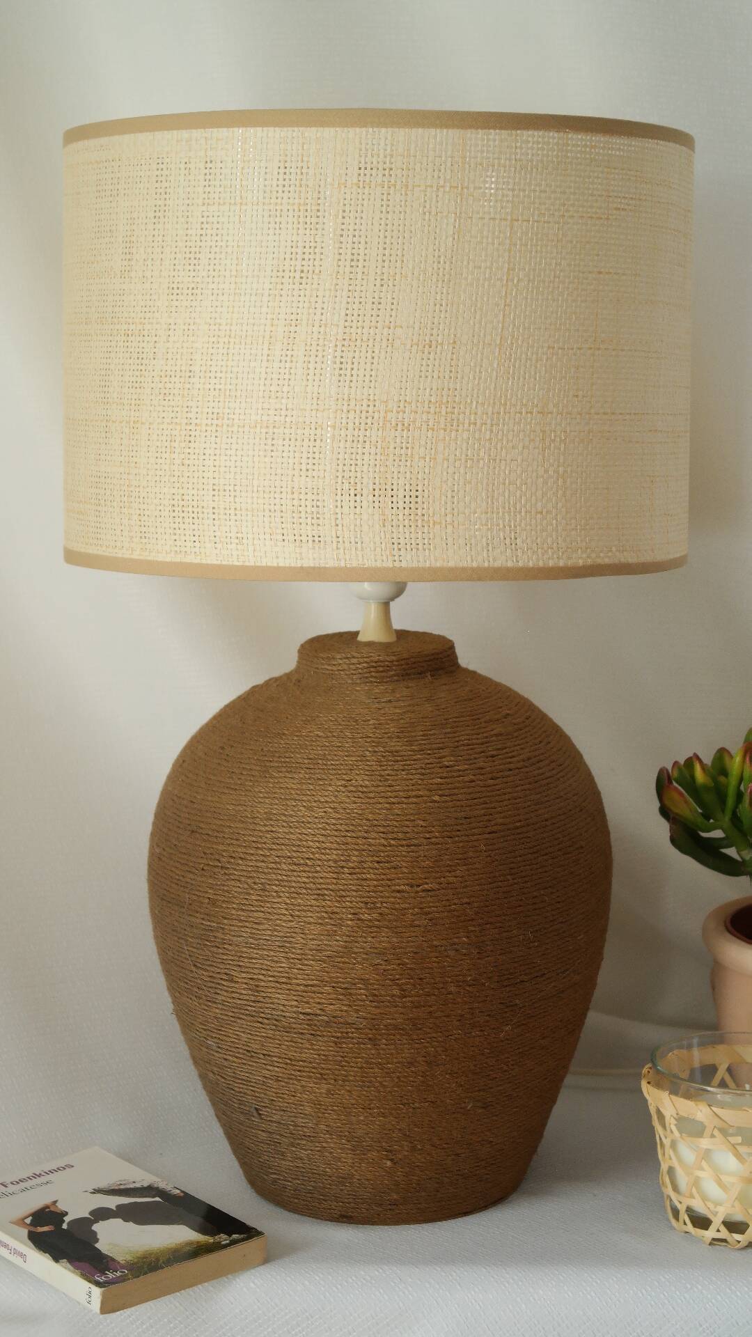 Vintage 70's natural rope lamp base