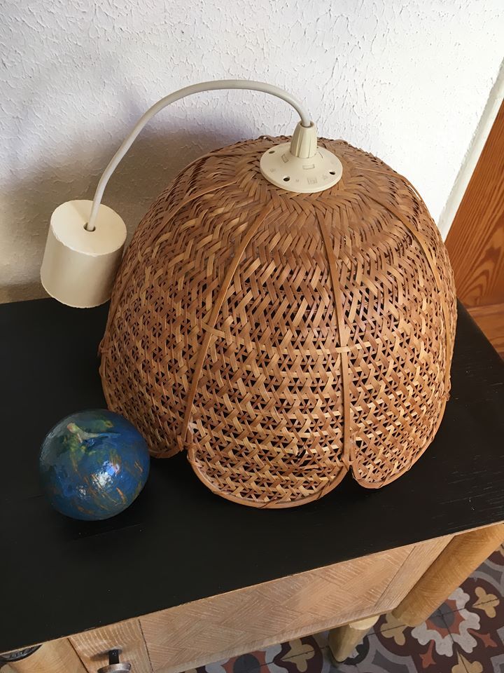 Hanging lamp braided wicker shaped flower