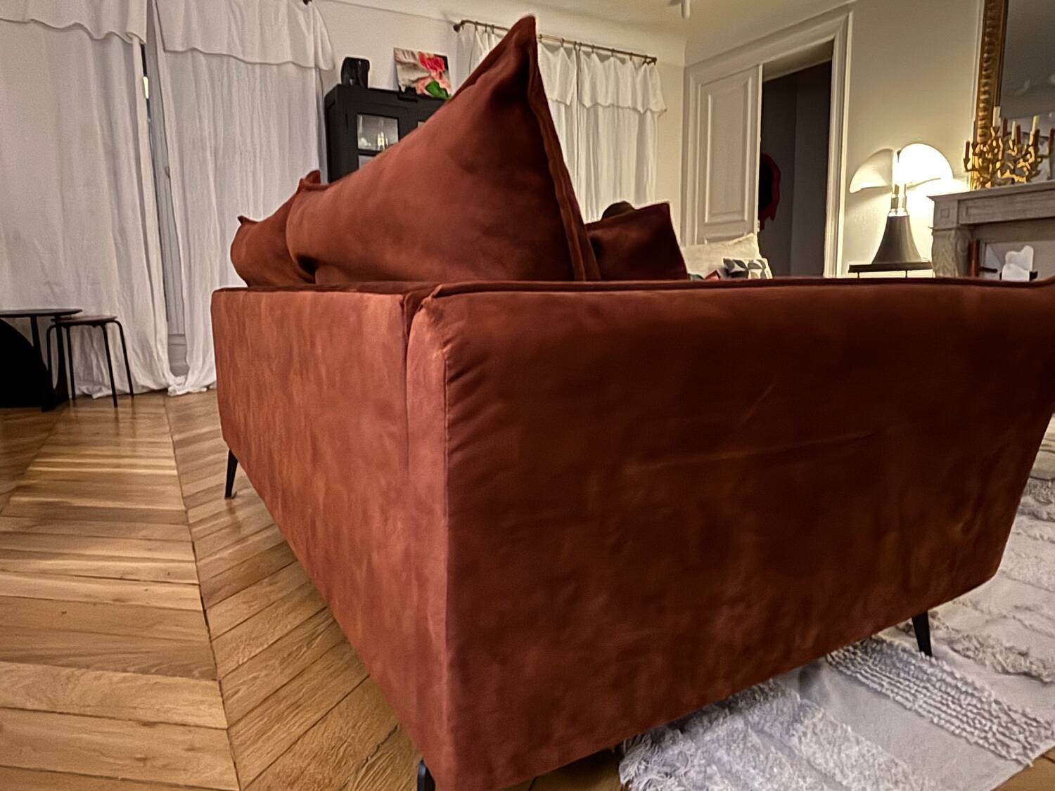 Burgundy velvet sofa