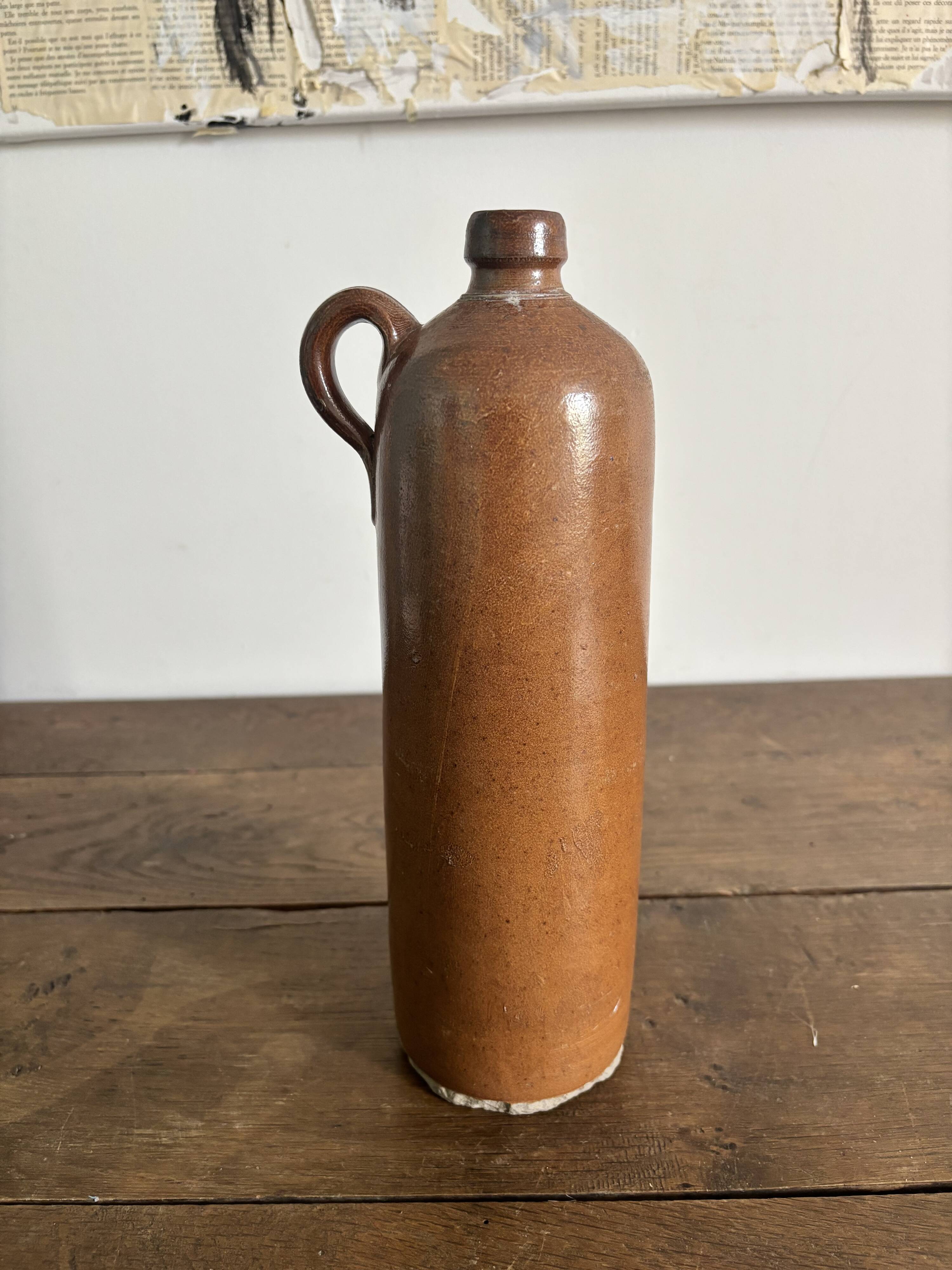 Vintage brown stoneware bottle – Large handled jug