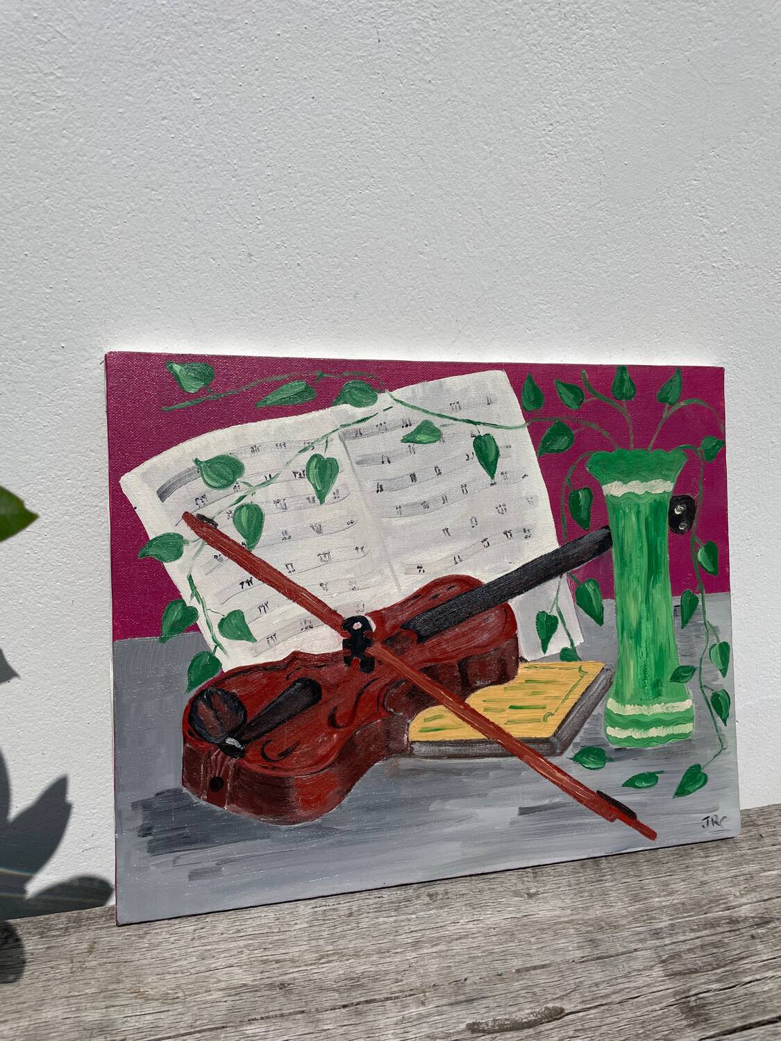 Still life with vase and violin