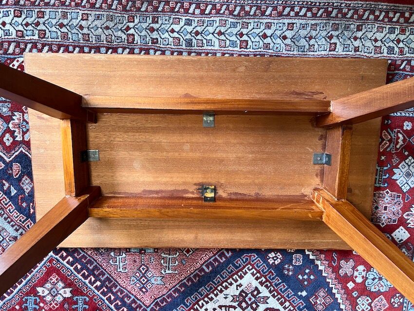 Vintage Scandinavian style teak coffee table with compass legs and glass top - 60s